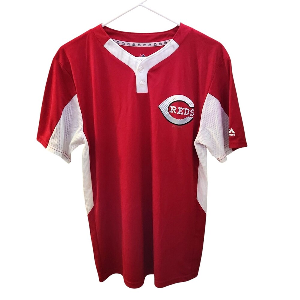 Majestic Cool Base Henley Jersey Shirt MLB CINCINNATI REDS Youth Size XL